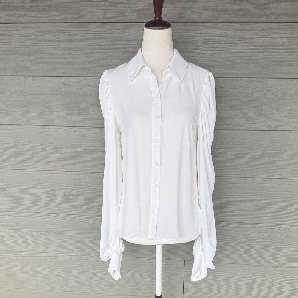 Ramy Brook White Long-Sleeve Button-Down Blouse